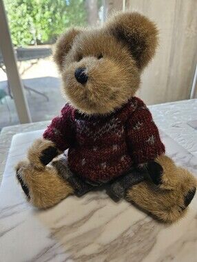 Boyd Bear Dressed For Fall In A Maroon Patterned Sweater And Plaid Pants